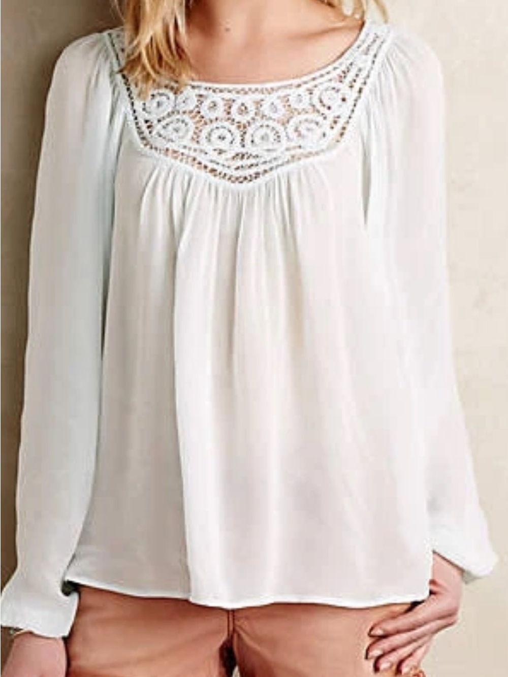 Vanessa Virginia Mint Green 100% Silk Embroidered Yoke Peasant Blouse Size 6